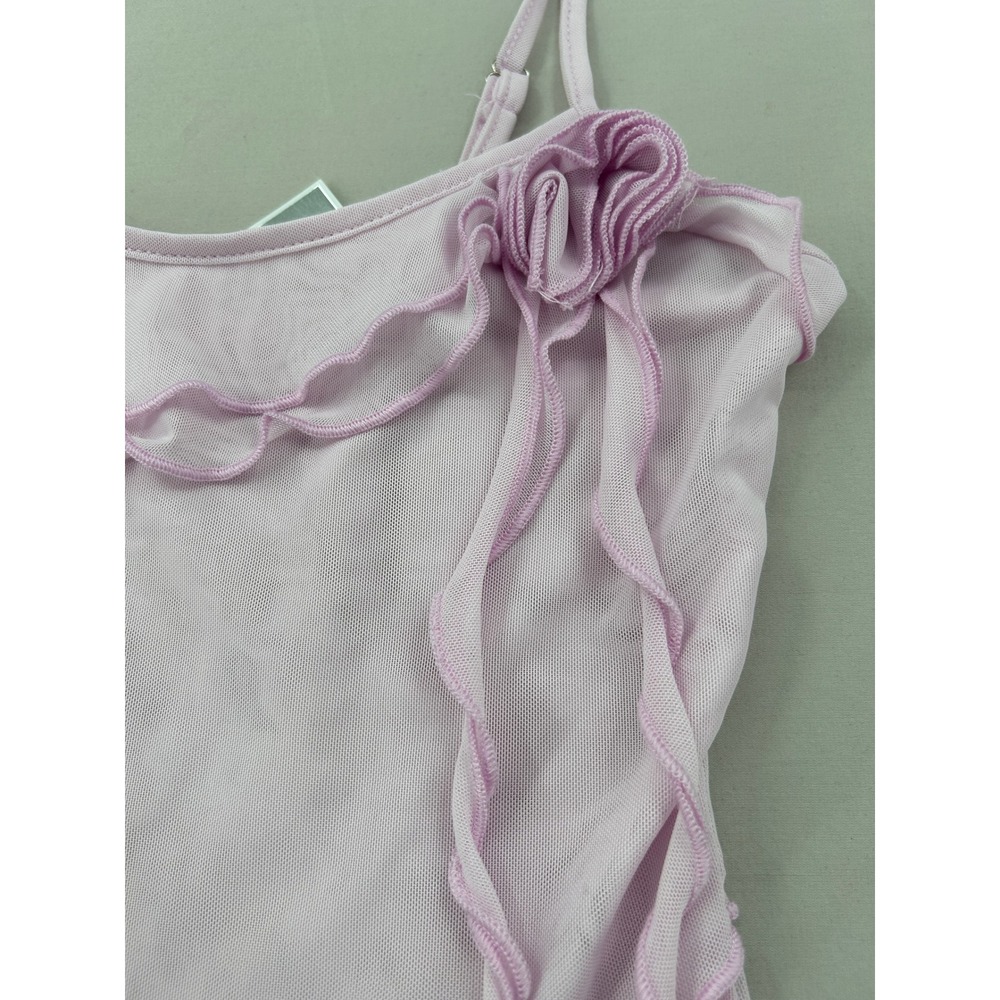 Lilac Pink Mesh Ruffle Rosette Camisole Top Asymmetrical Y2K Cami Size Small - Picture 2 of 9